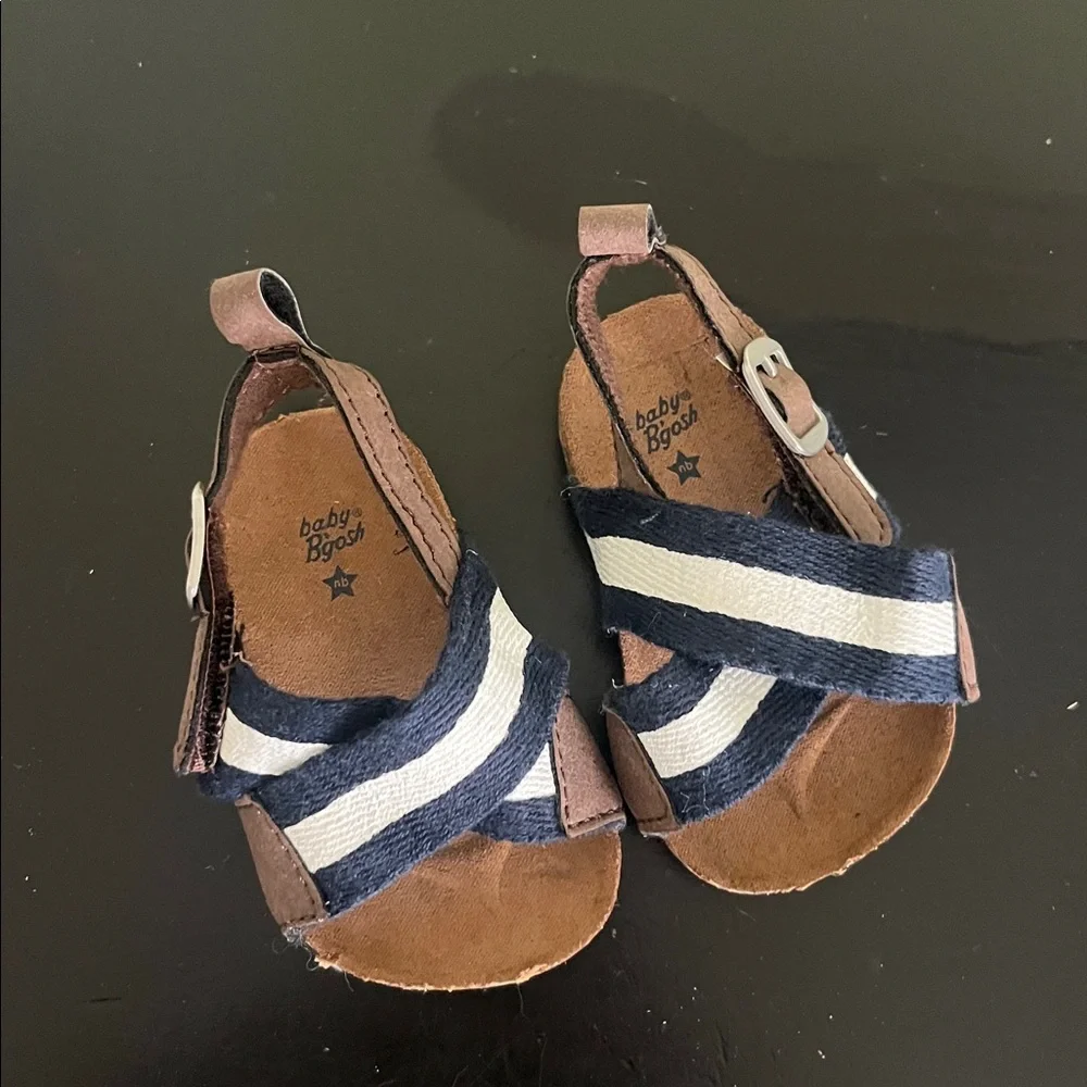 Baby B’gosh Navy and White Striped Infant Sandals with Brown Accents